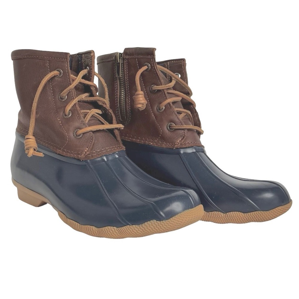 Sperry Saltwater Waterproof Rain Winter Boots Navy Brown Women 8
